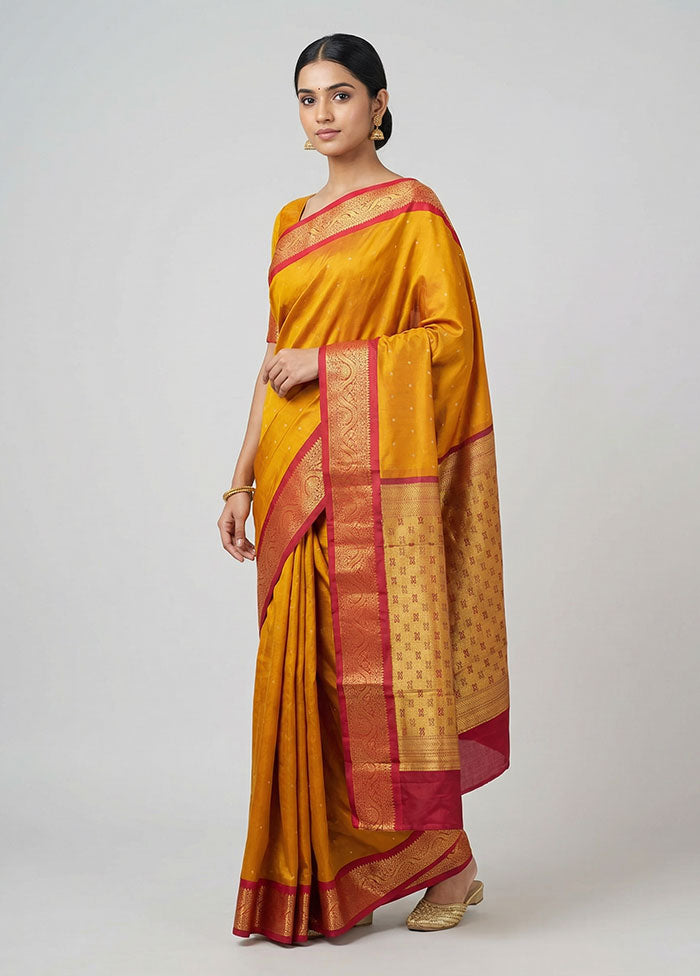 Orange Kanjivaram Silk Saree With Blouse Piece