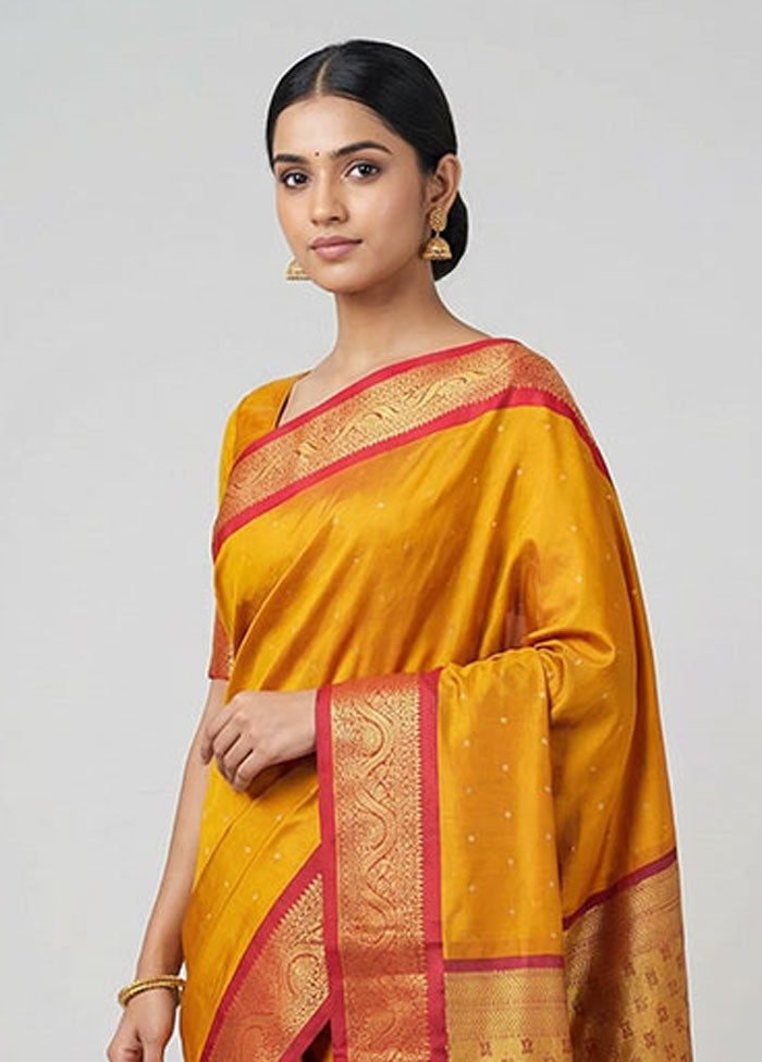 Orange Kanjivaram Silk Saree With Blouse Piece