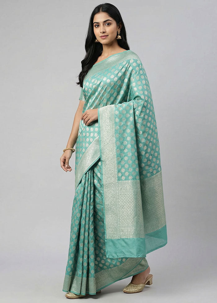 Blue Kora Silk Saree With Blouse Piece