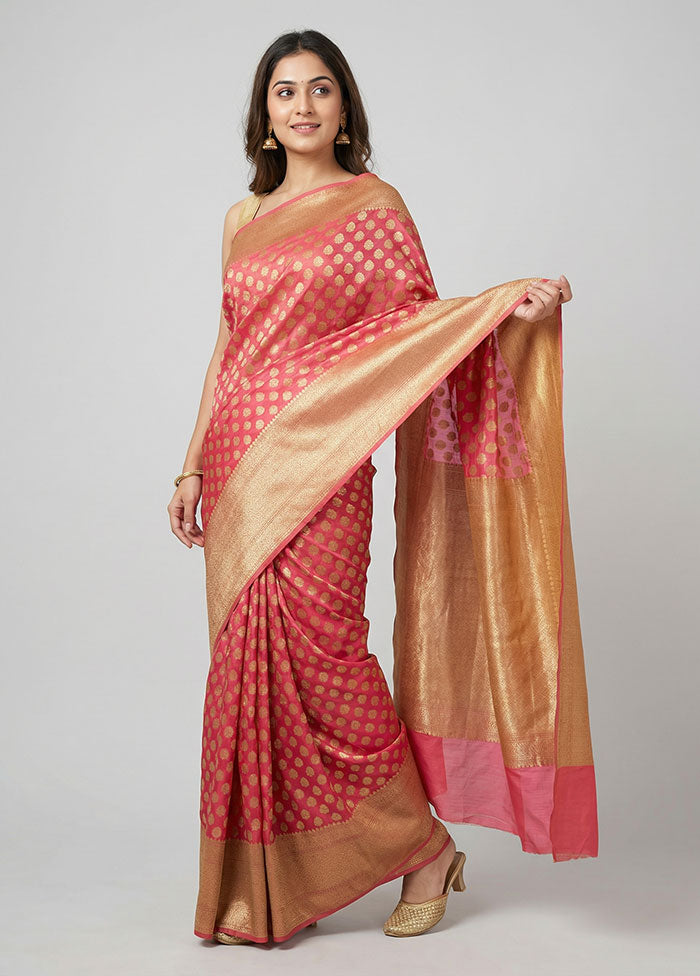 Pink Kora Silk Saree With Blouse Piece