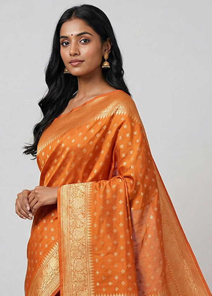 Orange Uppada Silk Saree With Blouse Piece
