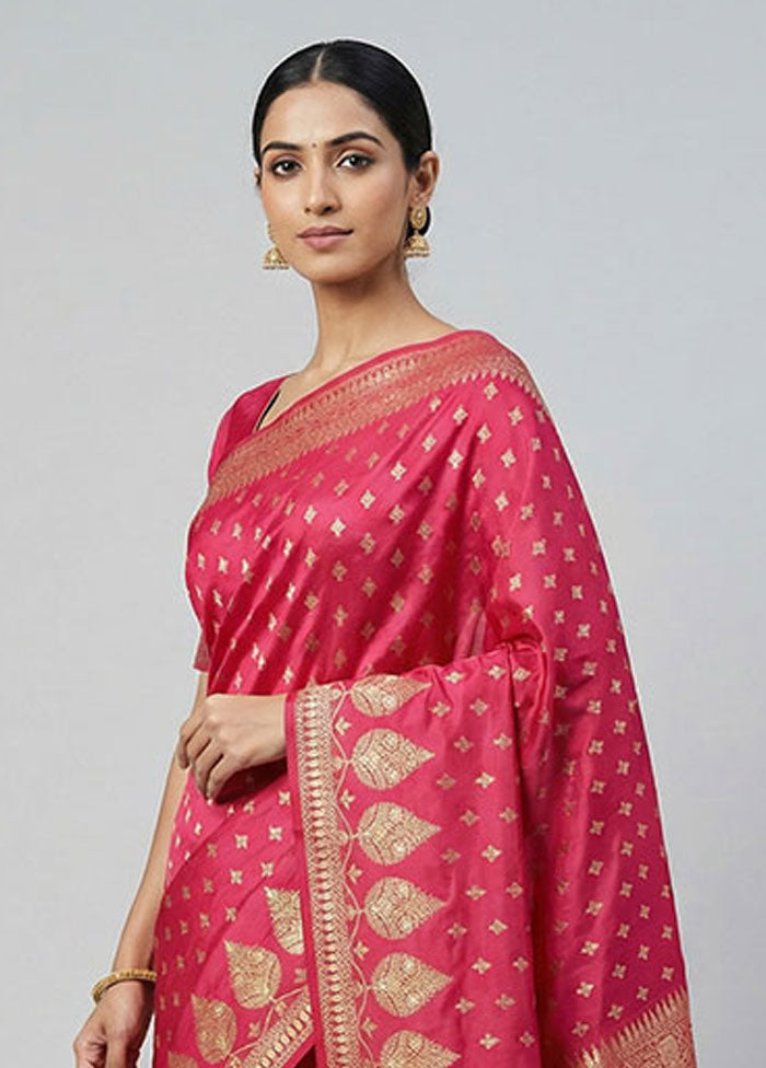 Pink Uppada Silk Saree With Blouse Piece