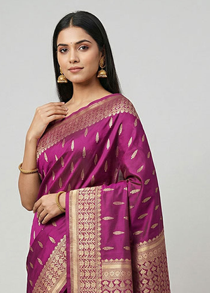 Purple Uppada Silk Saree With Blouse Piece