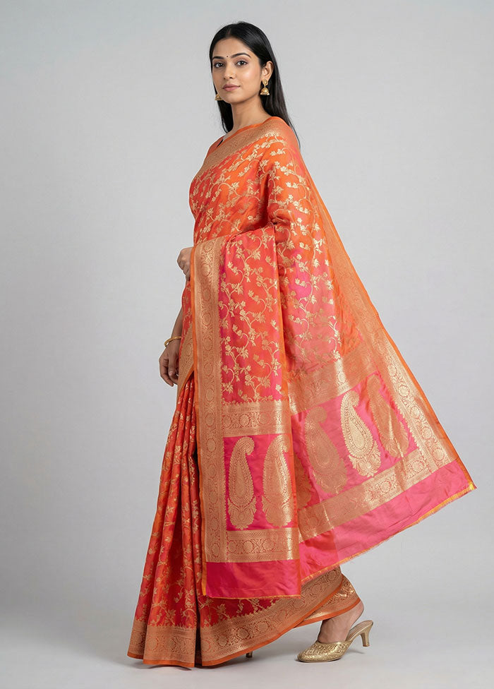 Pink Uppada Silk Saree With Blouse Piece