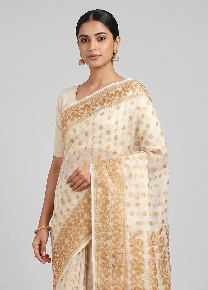 White Jamdani Cotton Saree Without Blouse Piece