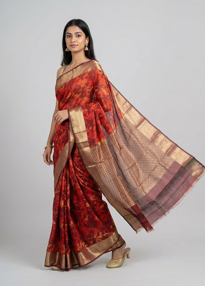 Orange Kanjivaram Silk Saree With Blouse Piece