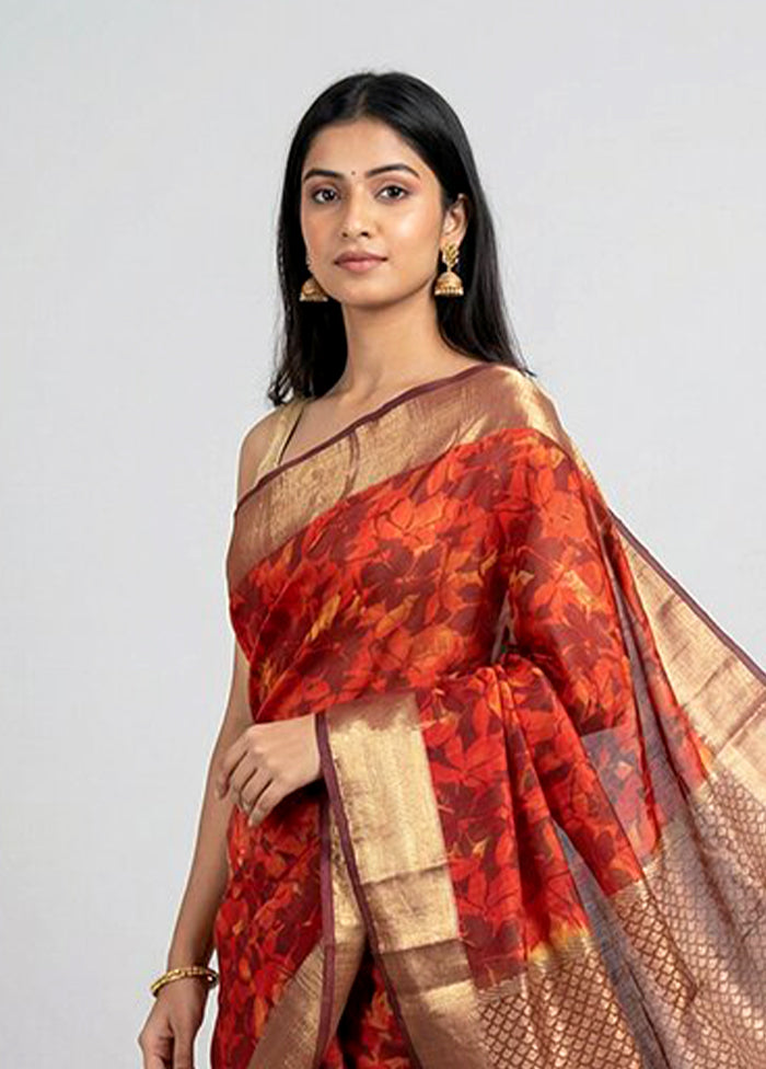 Orange Kanjivaram Silk Saree With Blouse Piece