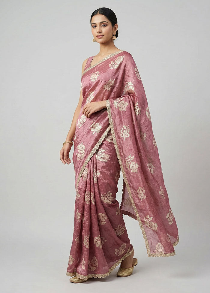 Purple Tissue Silk Saree With Blouse Piece