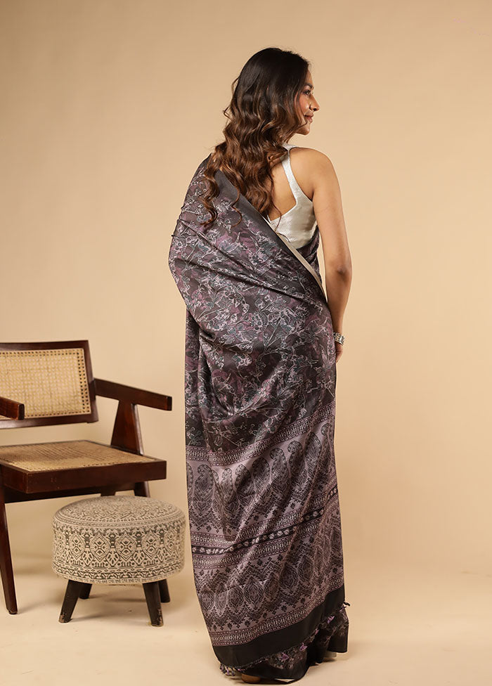 Purple Tussar Silk Saree With Blouse Piece