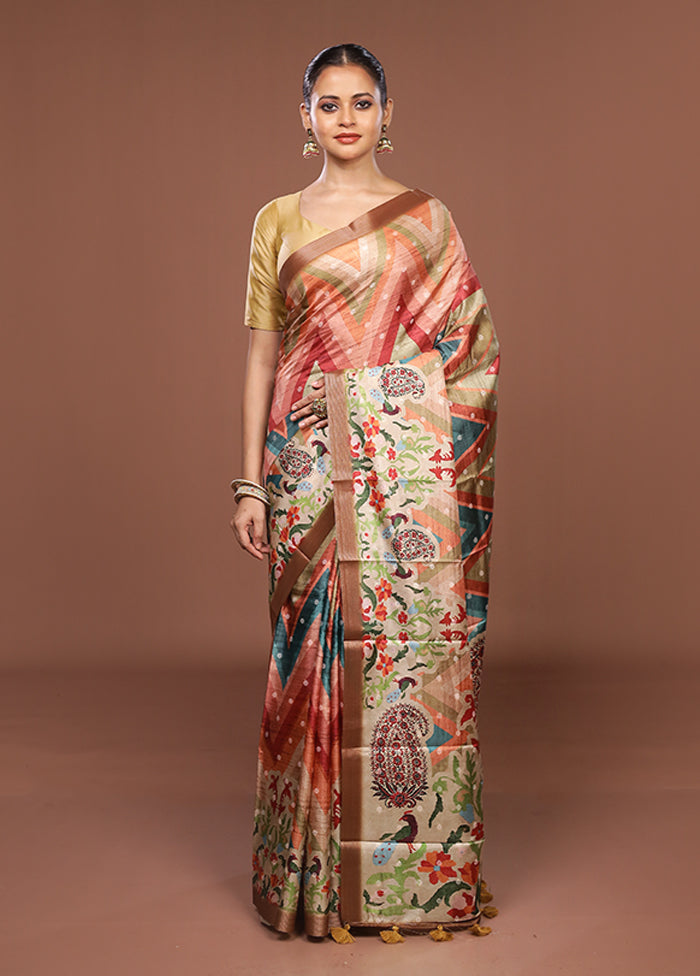 Green Tussar Silk Saree With Blouse Piece