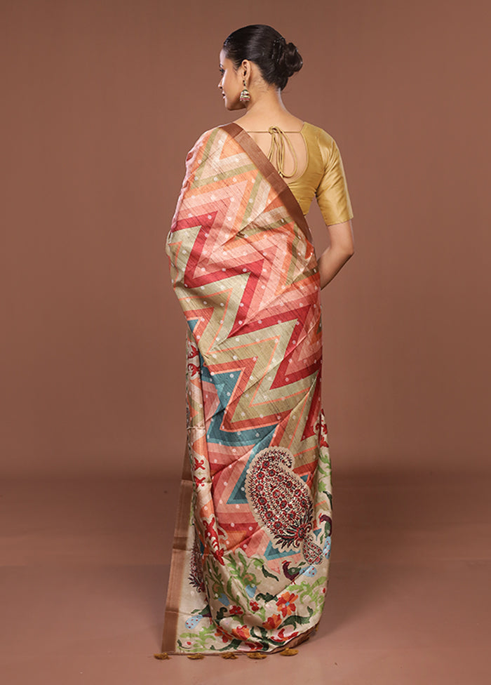 Green Tussar Silk Saree With Blouse Piece