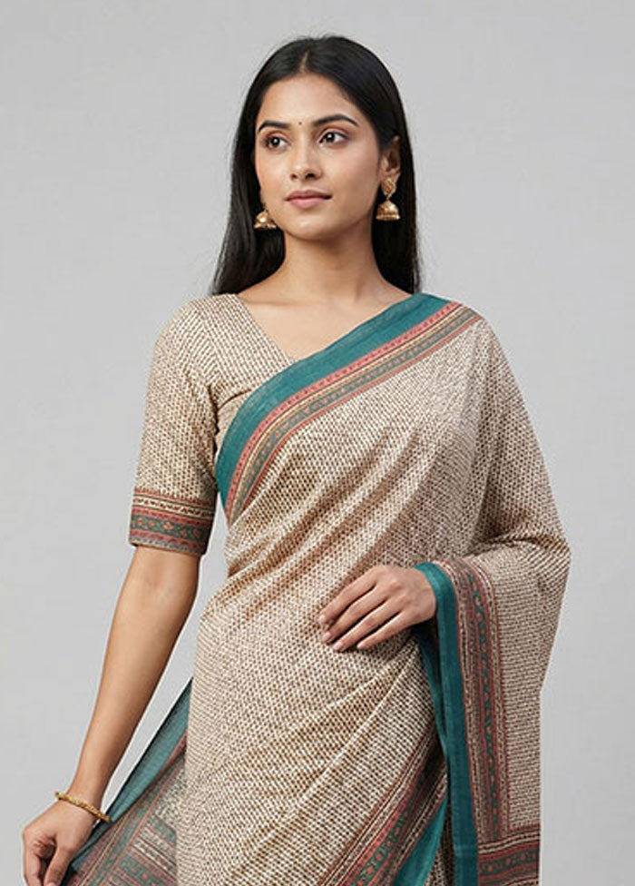 Cream Tussar Silk Saree With Blouse Piece