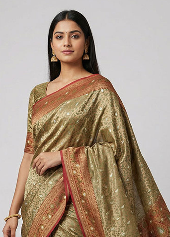 Cream Tanchoi Silk Saree With Blouse Piece