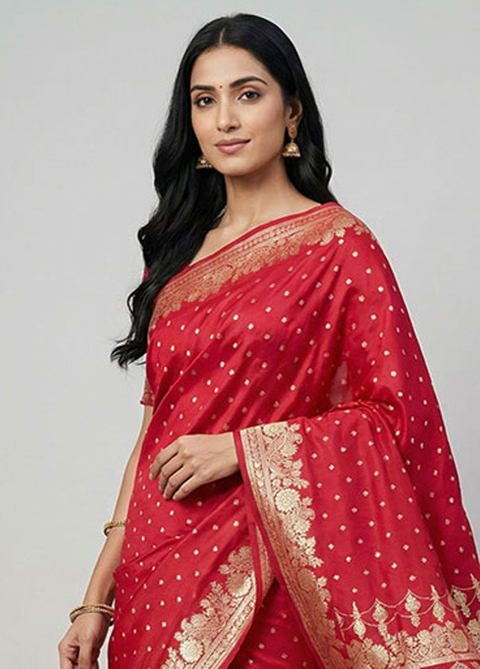 Pink Banarasi Silk Saree With Blouse Piece