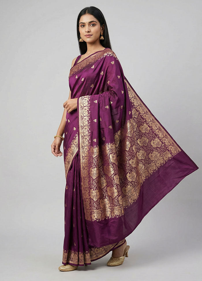 Purple Banarasi Silk Saree With Blouse Piece