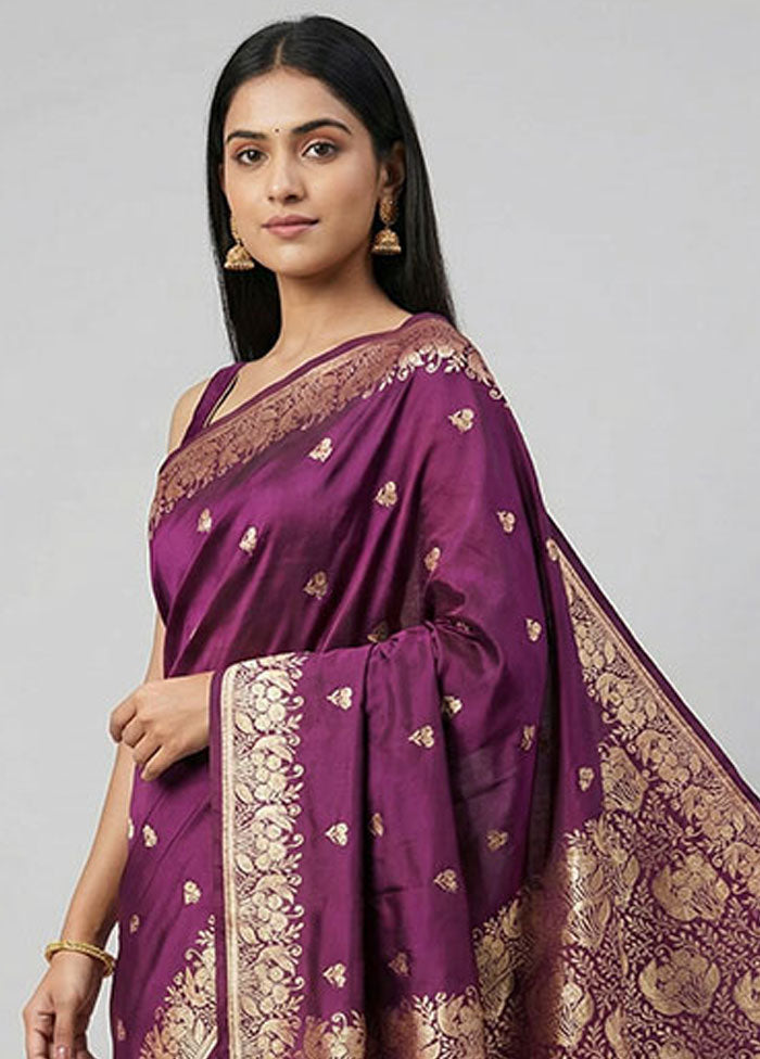 Purple Banarasi Silk Saree With Blouse Piece