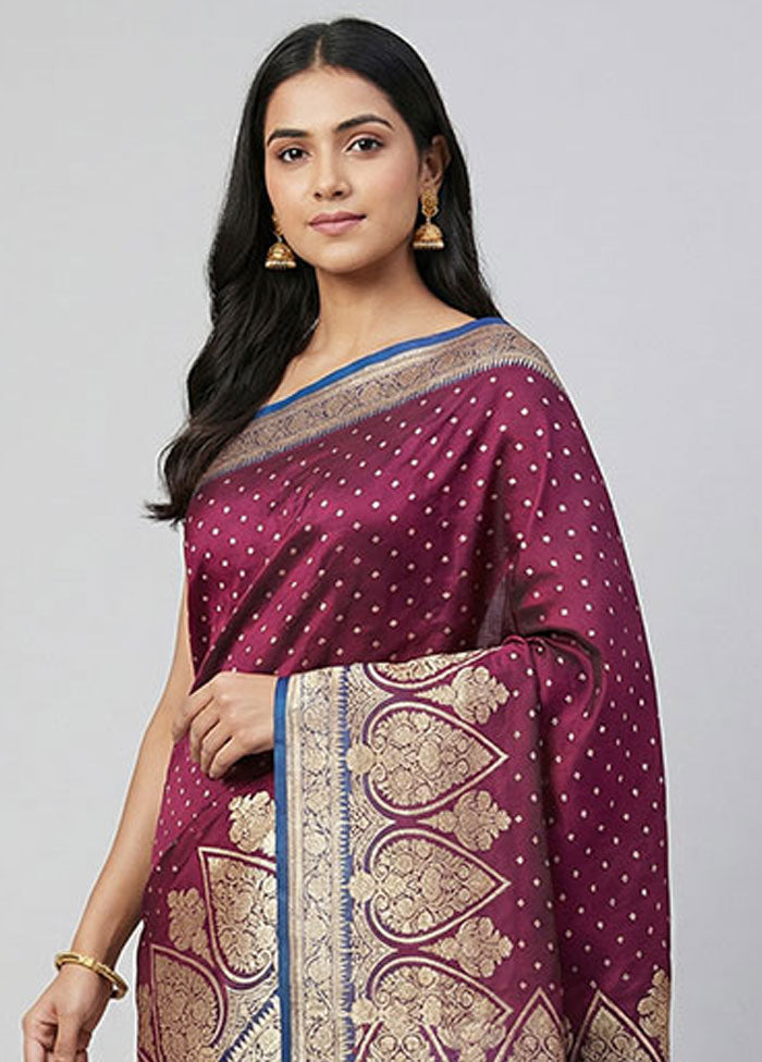 Purple Banarasi Silk Saree With Blouse Piece