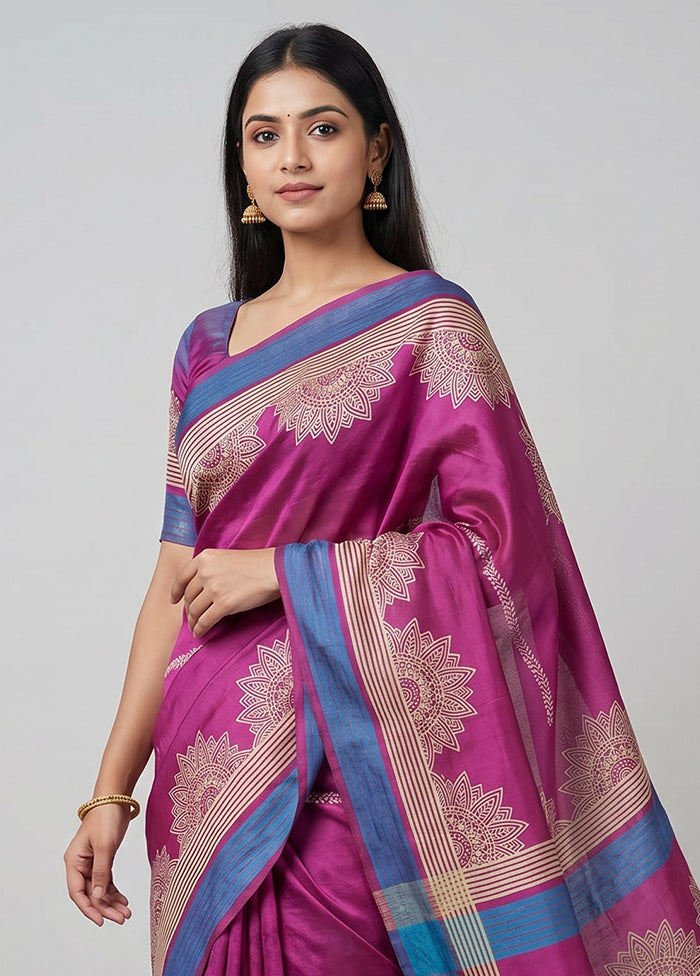 Pink Printed Pure Silk Saree Without Blouse Piece