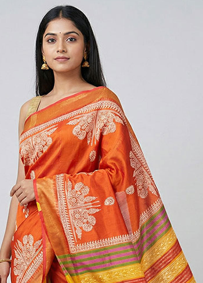 Maroon Printed Pure Silk Saree Without Blouse Piece