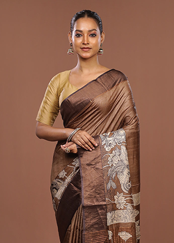 Cream Handloom Tussar Silk Saree With Blouse Piece