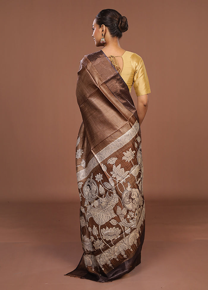 Cream Handloom Tussar Silk Saree With Blouse Piece