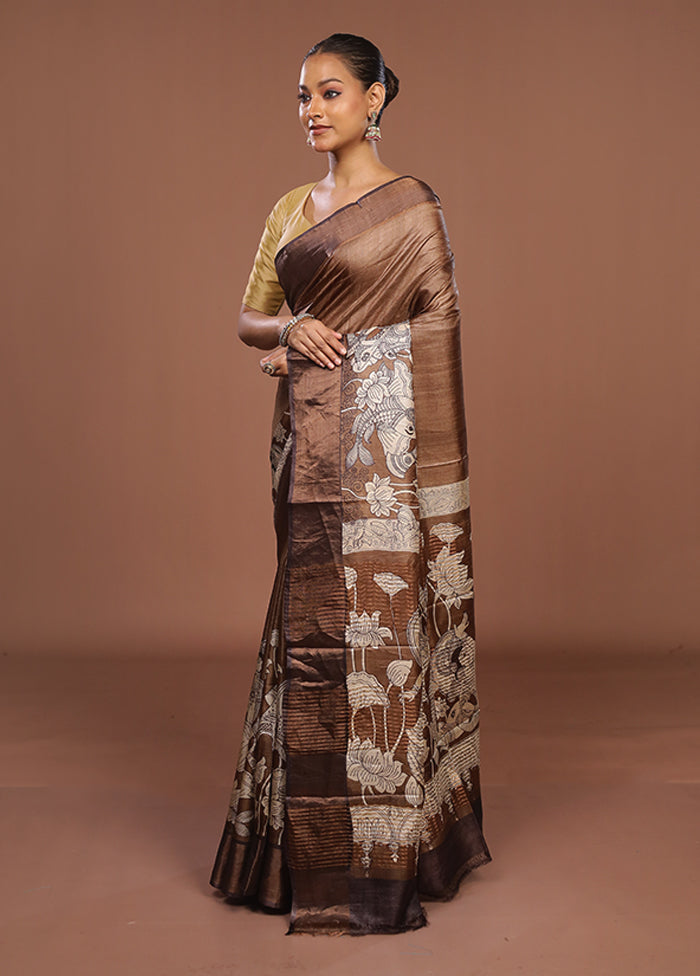 Cream Handloom Tussar Silk Saree With Blouse Piece