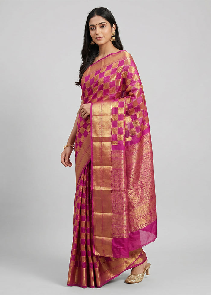 Pink Handloom Kanchipuram Pure Silk Saree With Blouse Piece