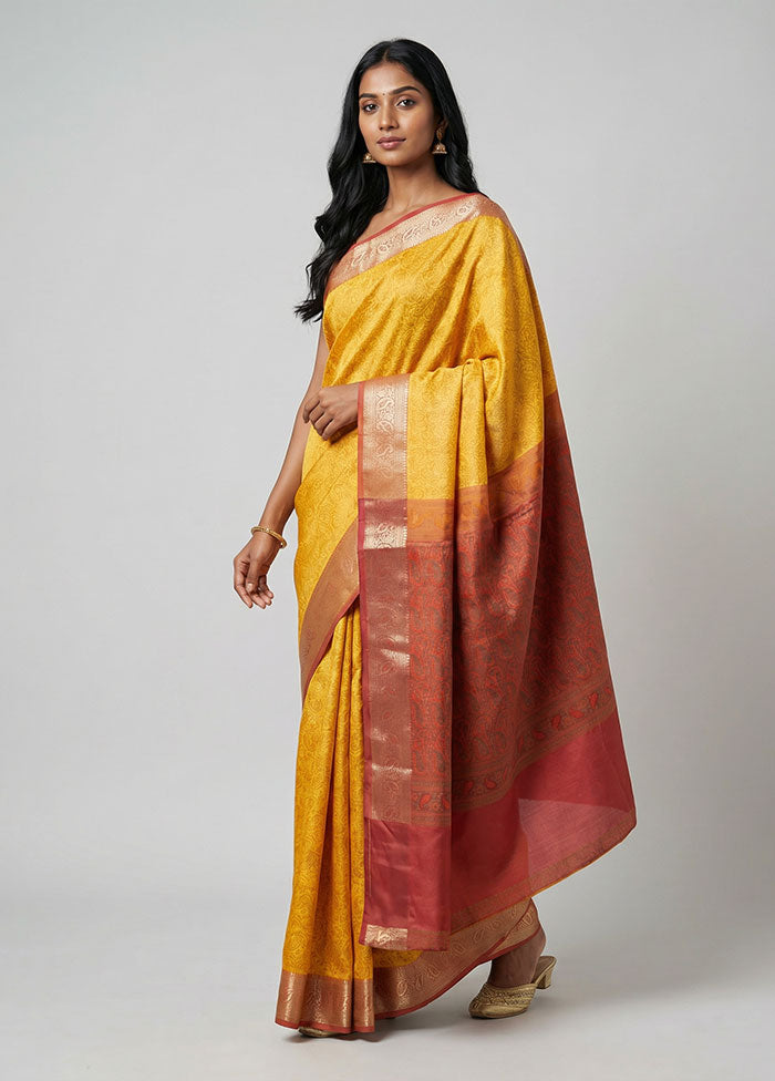 Yellow Jamewar Silk Saree With Blouse Piece
