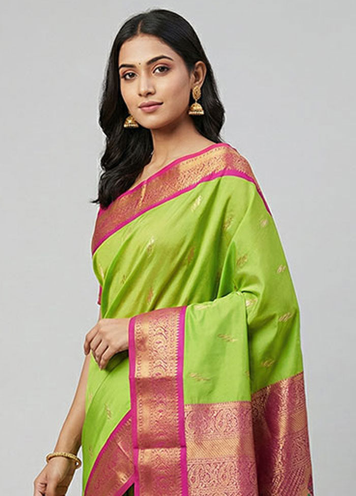Green Kanjivaram Silk Saree With Blouse Piece