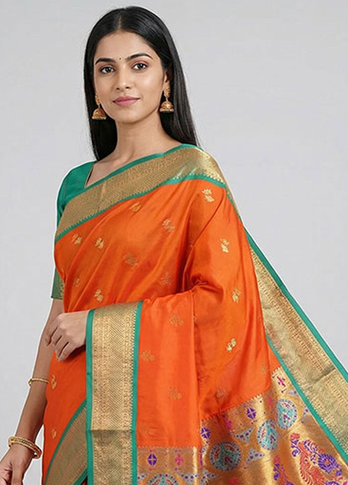 Rust Kanjivaram Silk Saree With Blouse Piece