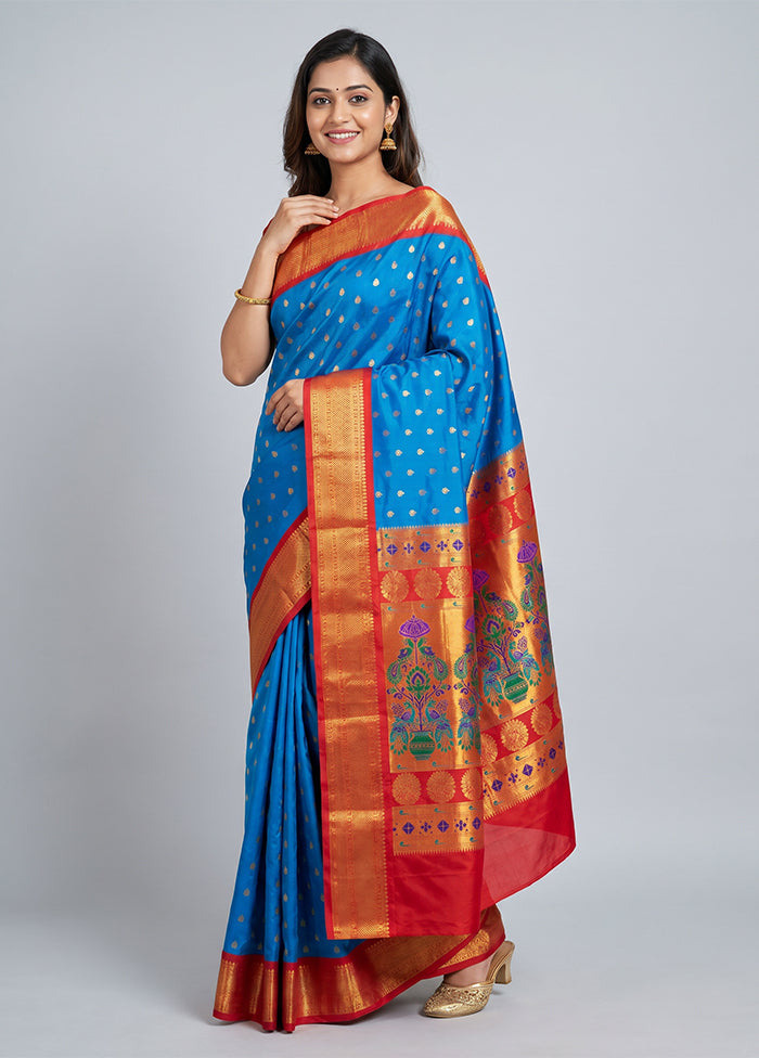 Blue Kanjivaram Silk Saree With Blouse Piece