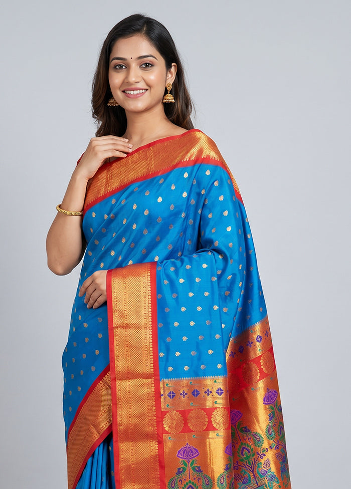 Blue Kanjivaram Silk Saree With Blouse Piece