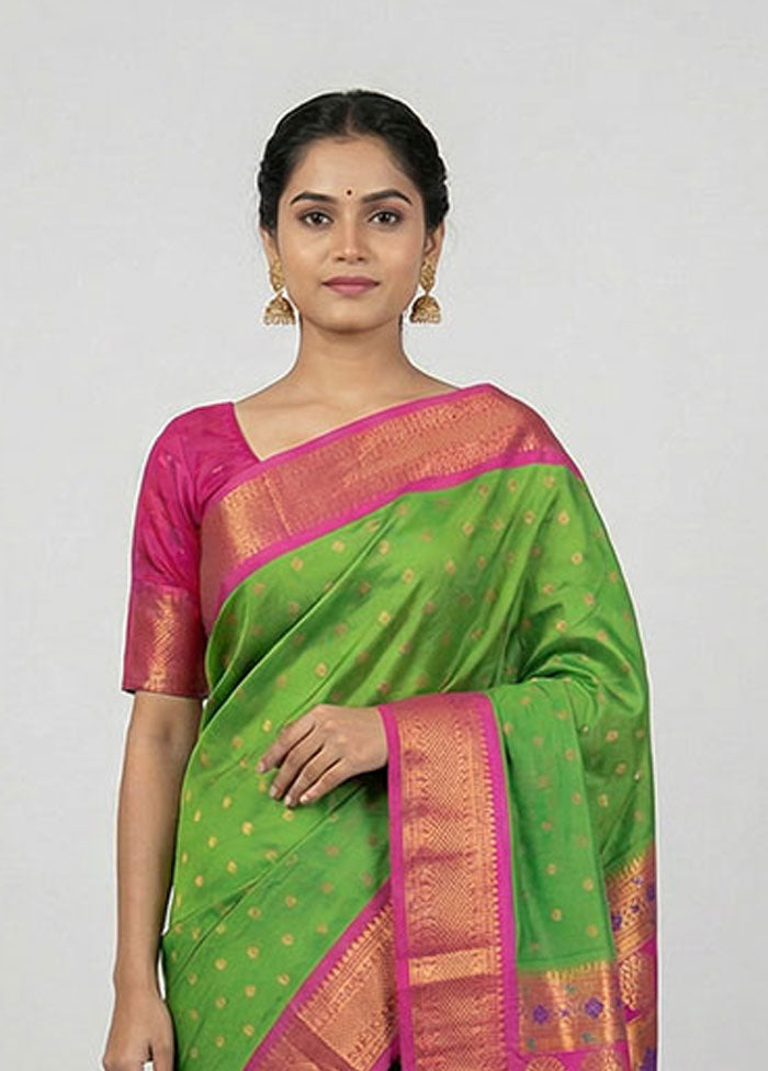 Green Kanjivaram Silk Saree With Blouse Piece