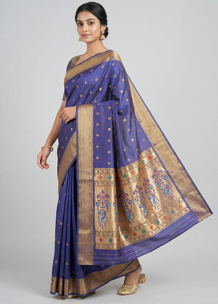 Blue Kanjivaram Silk Saree With Blouse Piece