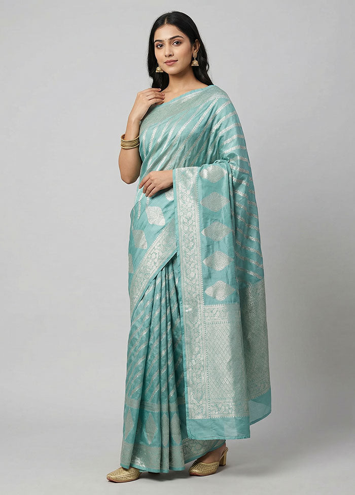 Blue Dupion Silk Saree With Blouse Piece