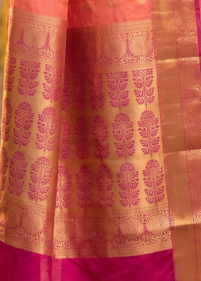 Pink Handloom Kanjivaram Pure Silk Saree With Blouse Piece
