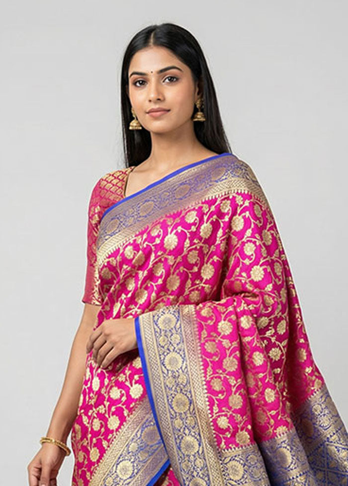 Pink Uppada Silk Saree With Blouse Piece