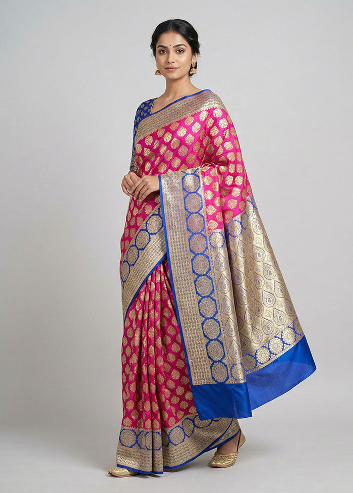 Pink Uppada Silk Saree With Blouse Piece