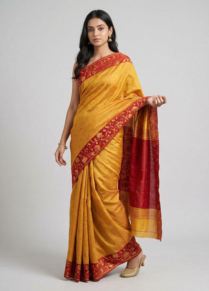 Yellow Matka Silk Saree With Blouse Piece