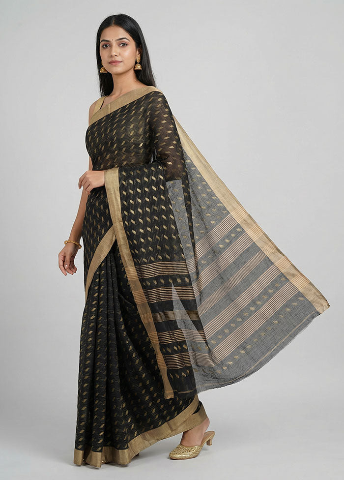 Black Matka Silk Saree With Blouse Piece