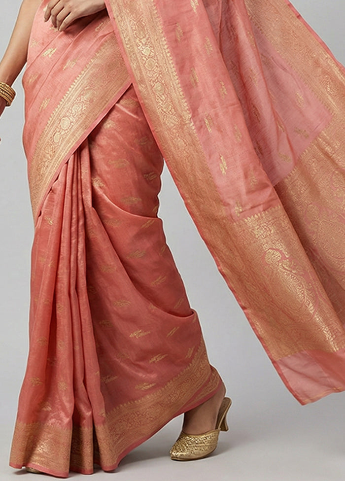 Pink Tissue Silk Saree With Blouse Piece