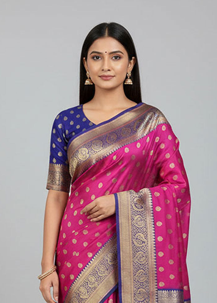 Pink Kanjivaram Silk Saree With Blouse Piece