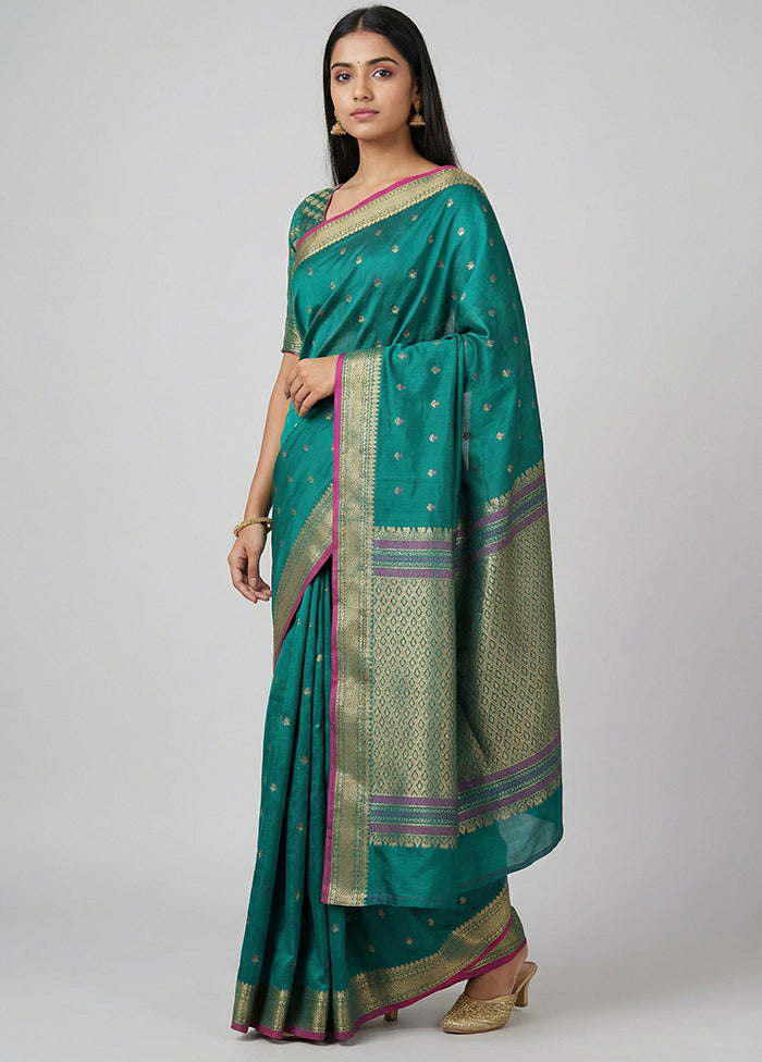 Green Kanjivaram Silk Saree With Blouse Piece