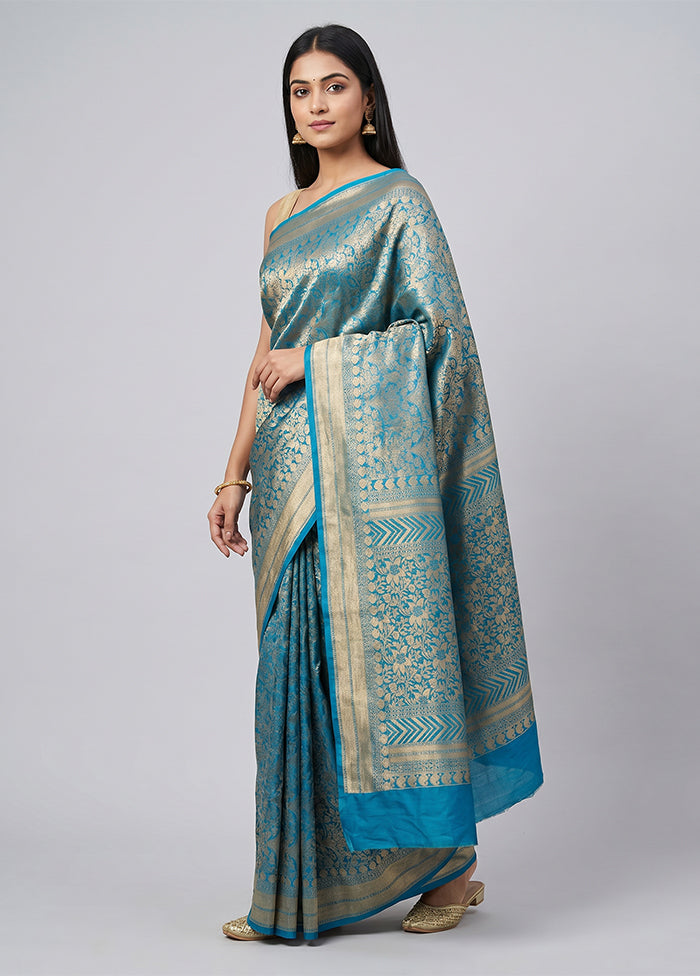 Blue Kanjivaram Silk Saree With Blouse Piece