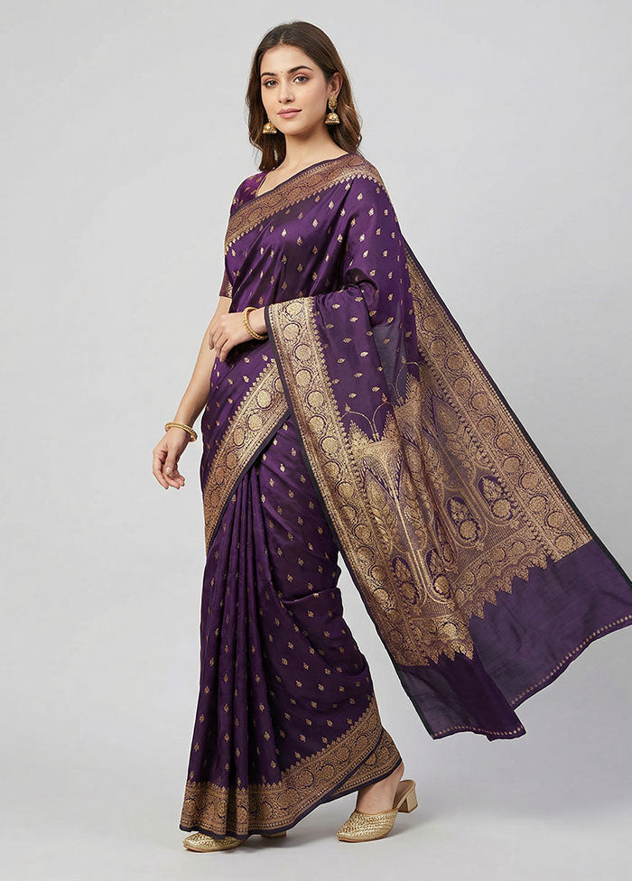 Purple Banarasi Silk Saree With Blouse Piece