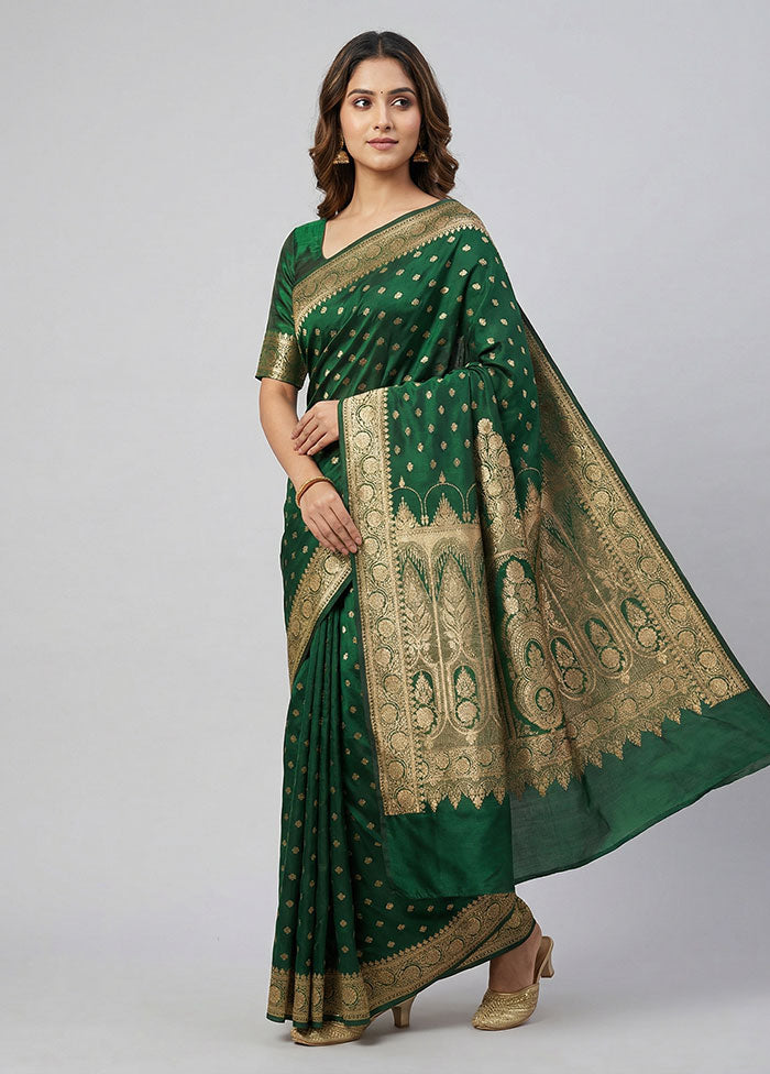Green Banarasi Silk Saree With Blouse Piece