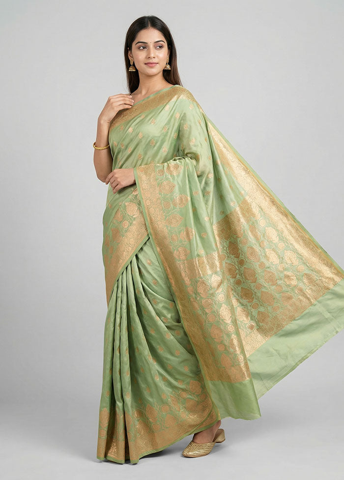 Green Banarasi Silk Saree With Blouse Piece