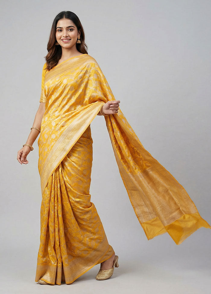 Yellow Kora Silk Saree With Blouse Piece