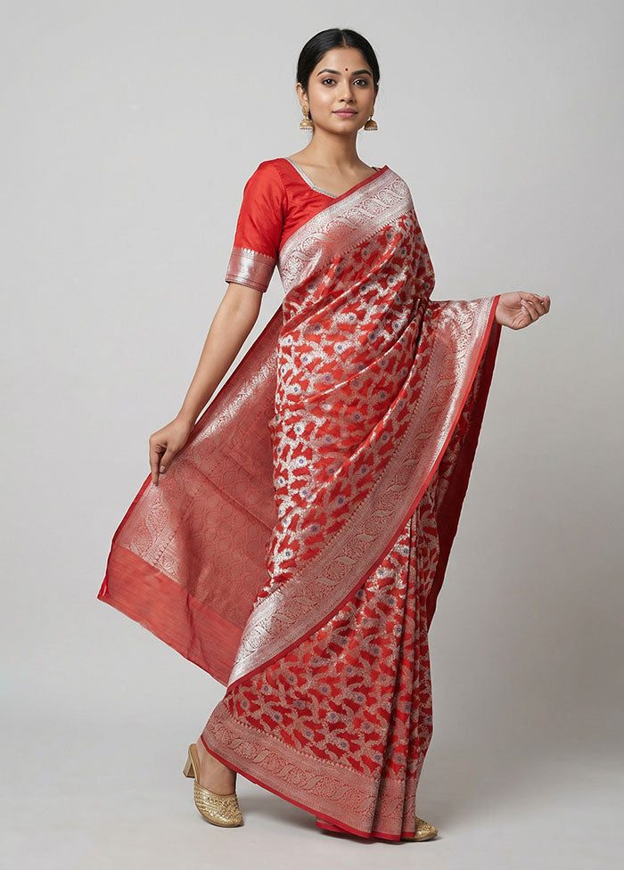 Red Kora Silk Saree With Blouse Piece