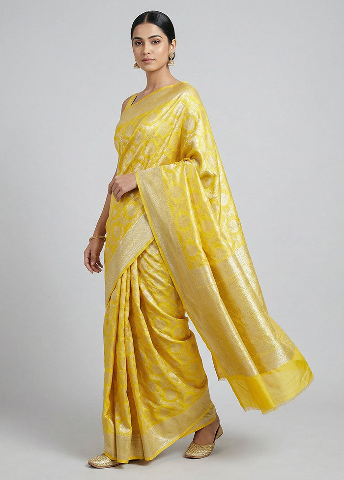 Yellow Kora Silk Saree With Blouse Piece